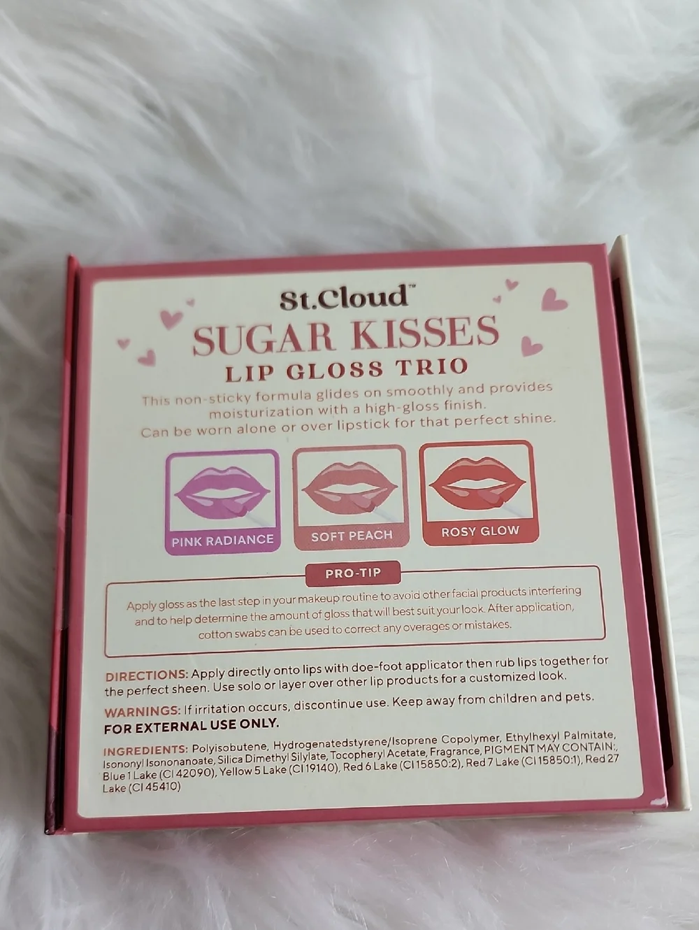 St. Cloud Sugar Kisses Lip Gloss Trio: Pink Radiance, Soft Peach & Rosy Glow NWT